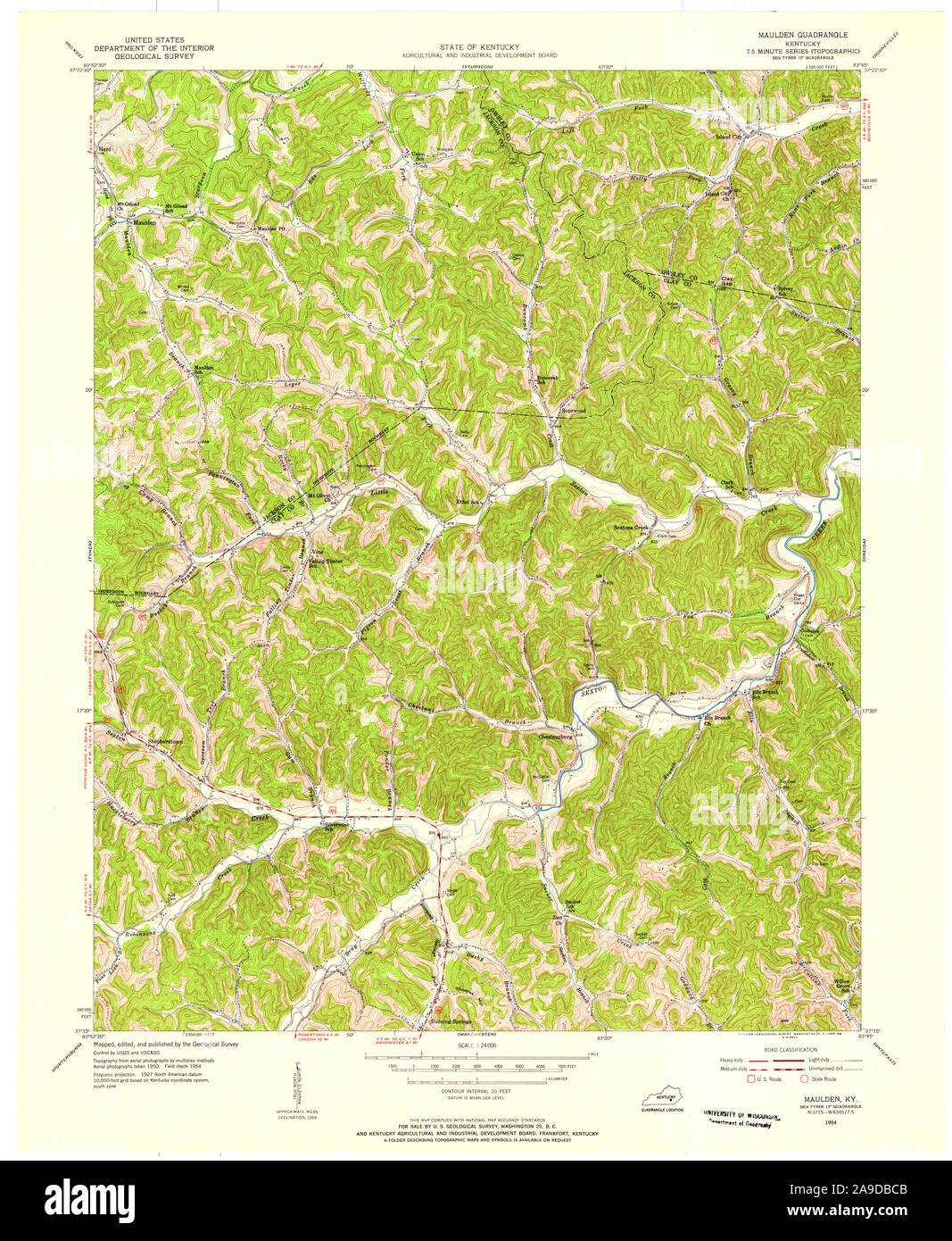 USGS TOPO Map Kentucky KY Maulden 709240 1954 24000 Stock Photo