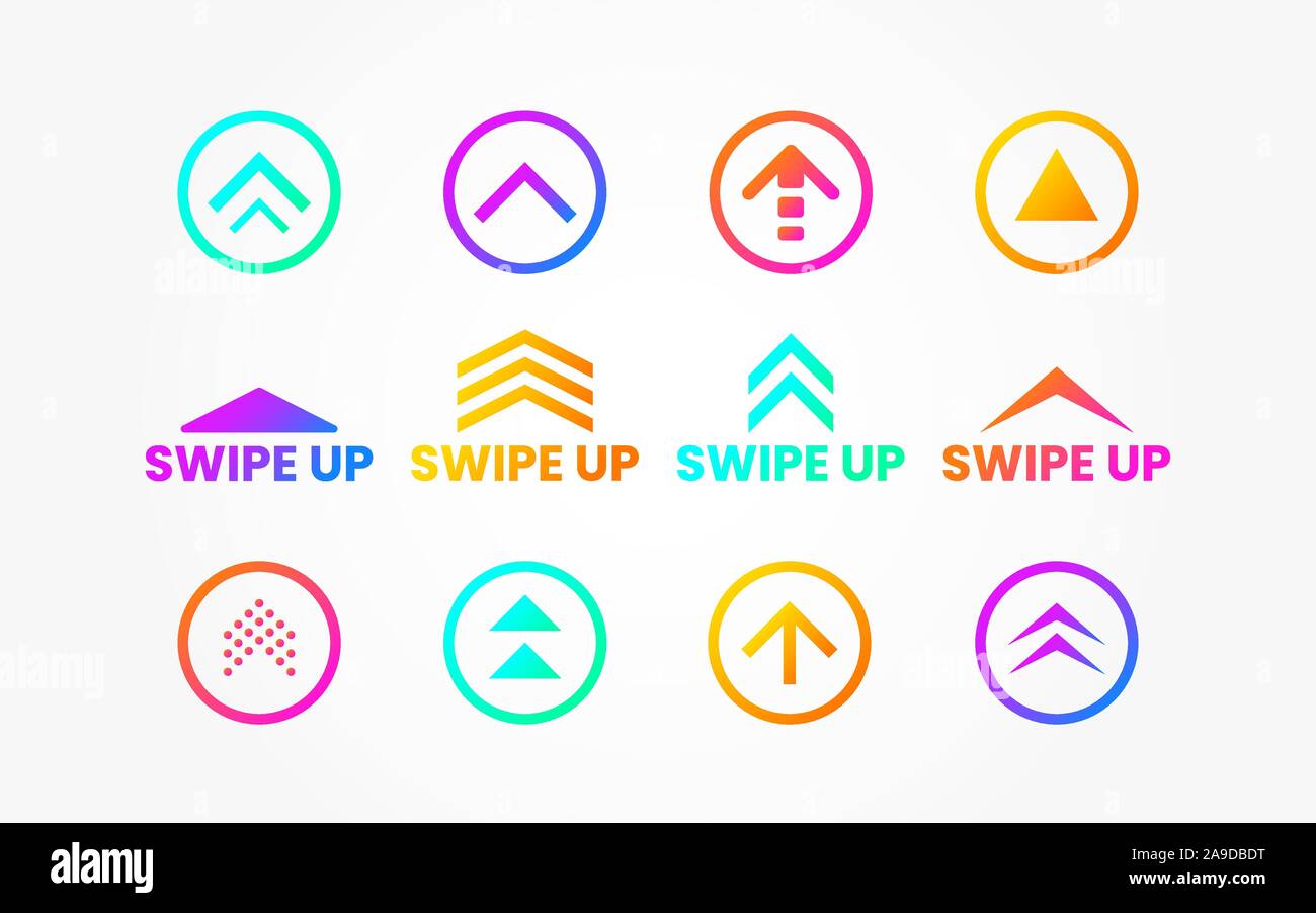 Swipe up set on white backdrop. Icons for social media or application ...