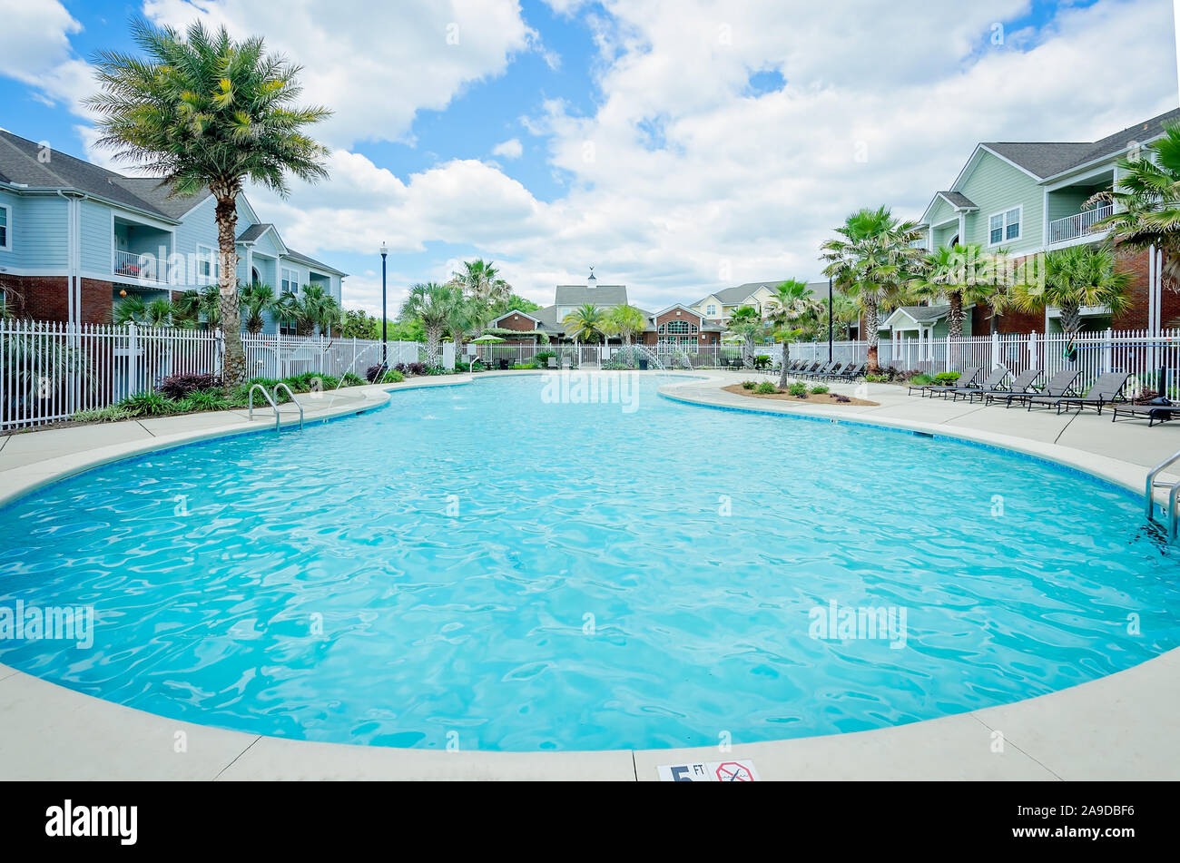 A large, curvy builtin zero entry swimming pool is a focal point for