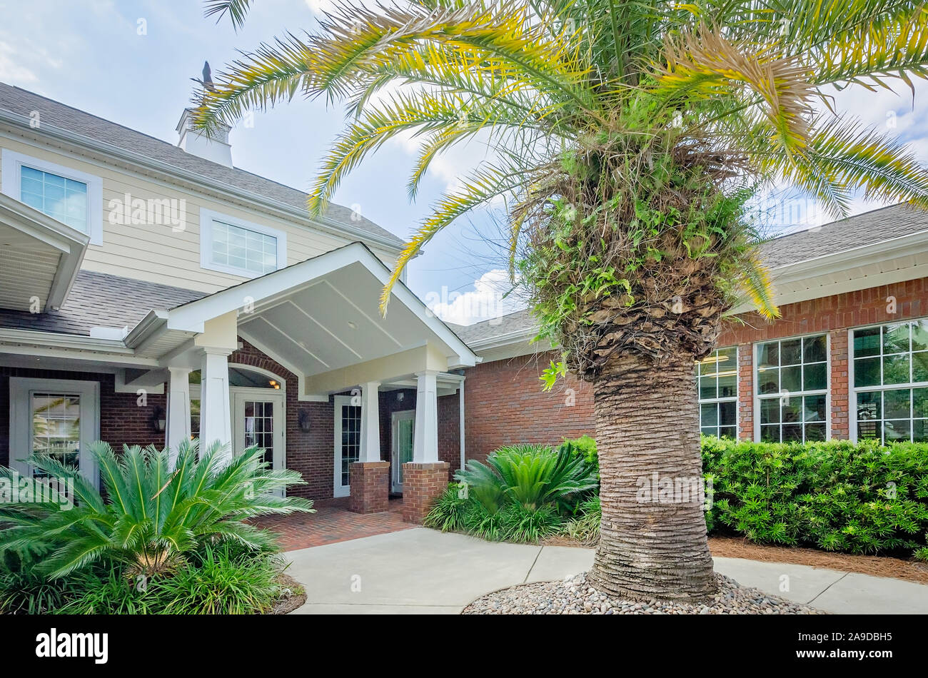 The back entrance to the clubhouse and leasing office is pictured at