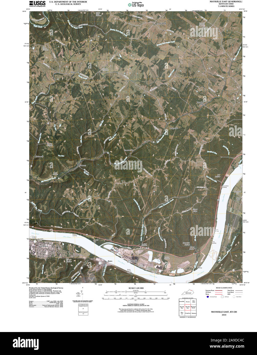 USGS TOPO Map Kentucky KY Maysville East 20100720 TM Stock Photo