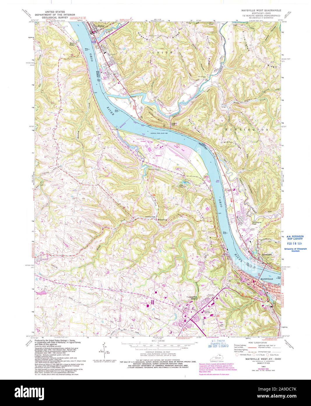 USGS TOPO Map Kentucky KY Maysville West 709252 1961 24000 Stock Photo