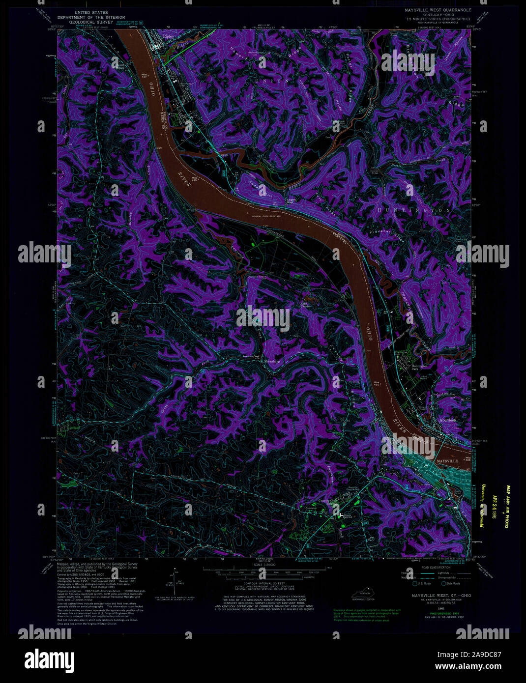 USGS TOPO Map Kentucky KY Maysville West 709254 1961 24000 Inverted Stock Photo Alamy