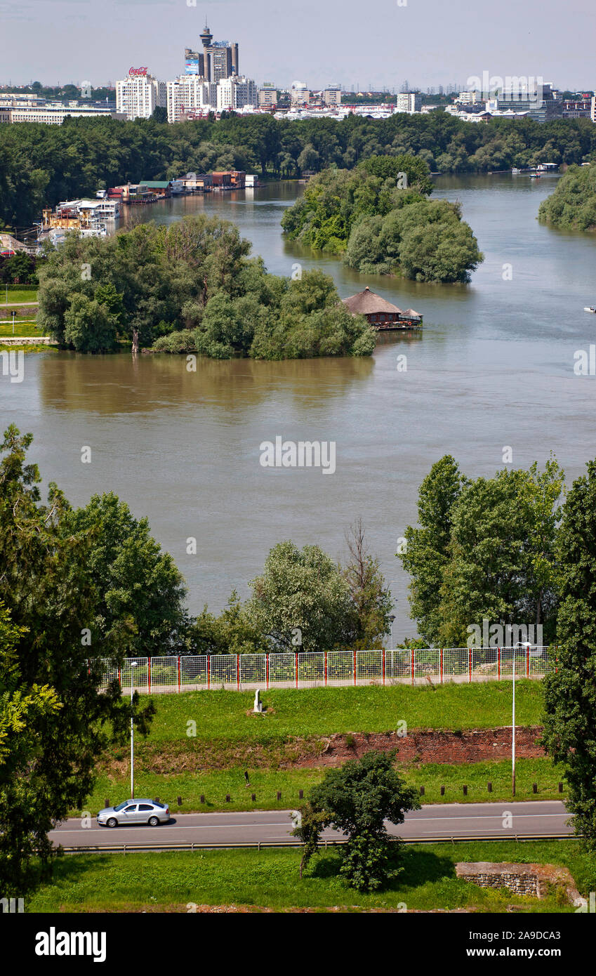 River, trees, panorama, Belgrade, Serbia Stock Photo