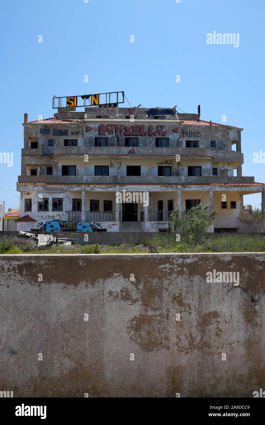 abandoned hotel by the sea in Sagres Stock Photo