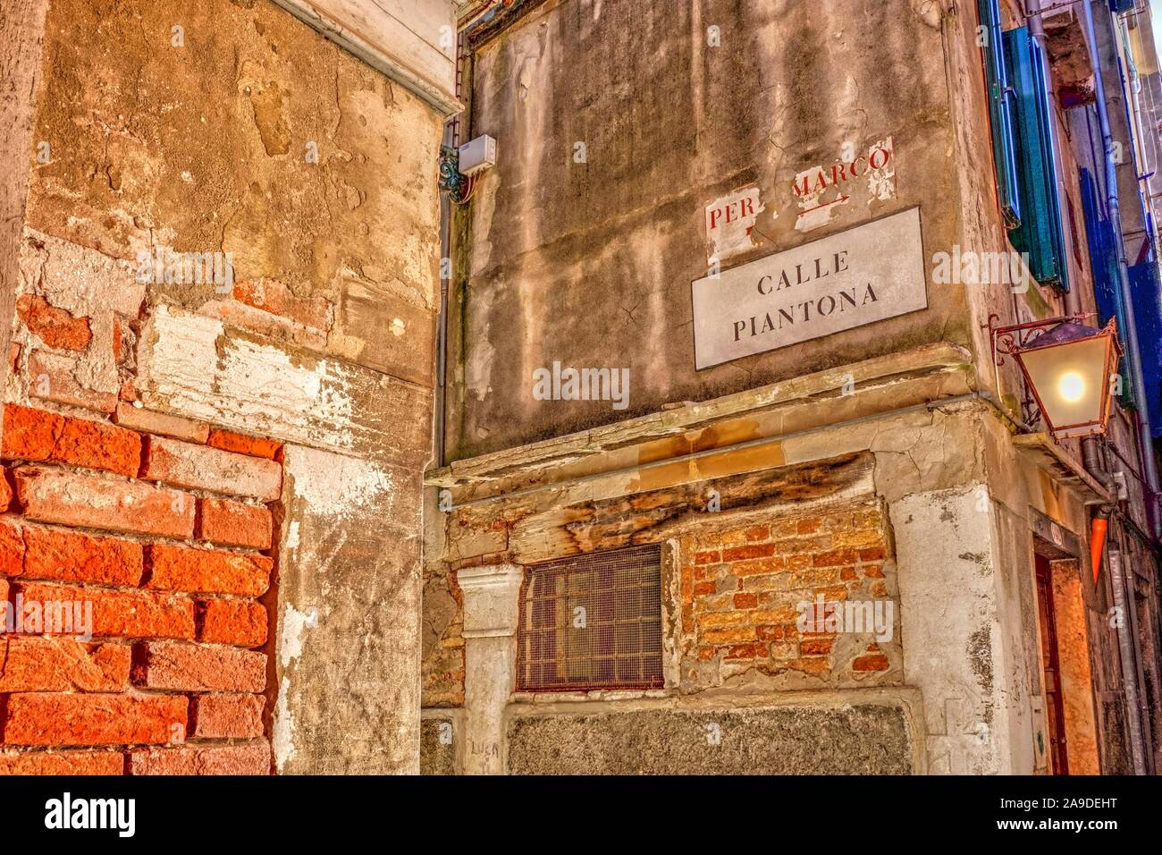 Street sign Calle Piantona in San Marco, Venice, Veneto, Italy Stock Photo