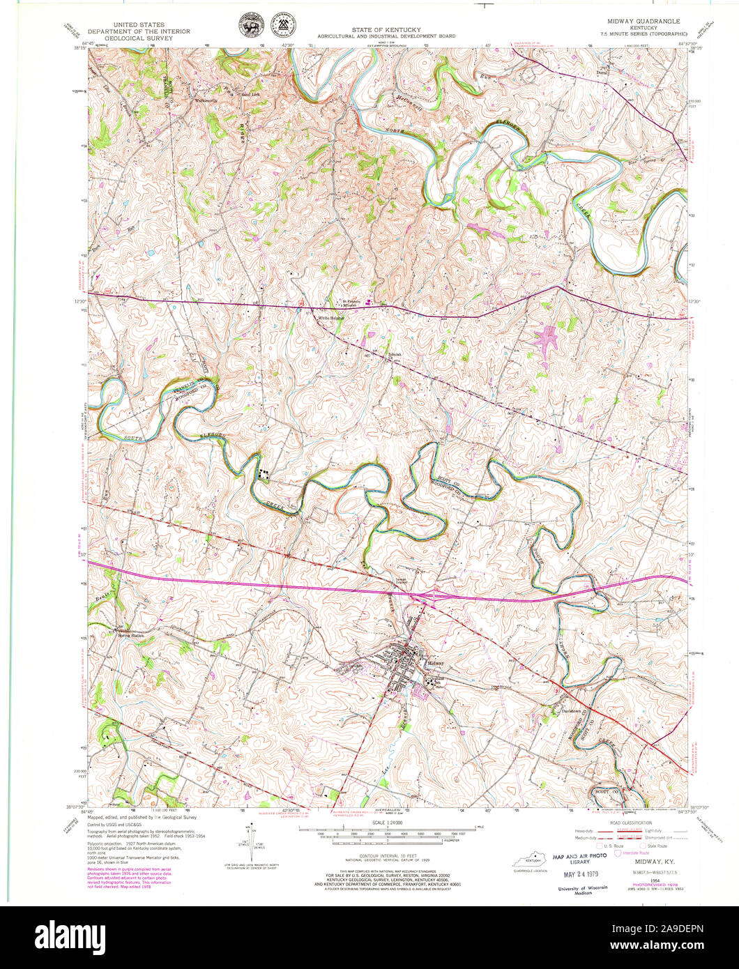 USGS TOPO Map Kentucky KY Midway 709287 1954 24000 Stock Photo