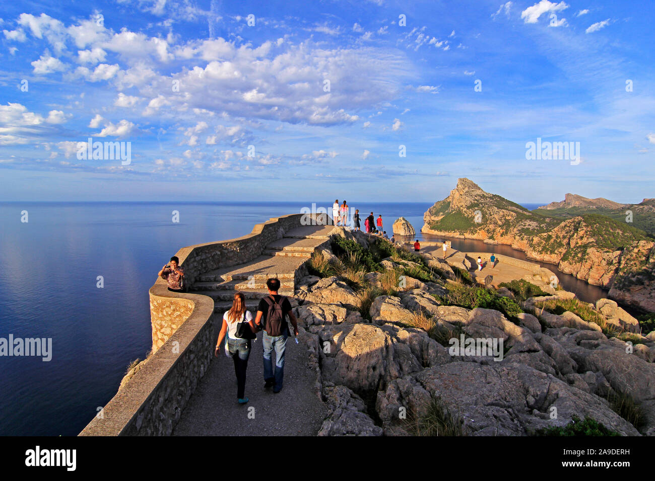 Tourists at Cap de Formentor near Port de Pollença, Mallorca, Balearic Islands, Spain Stock Photo