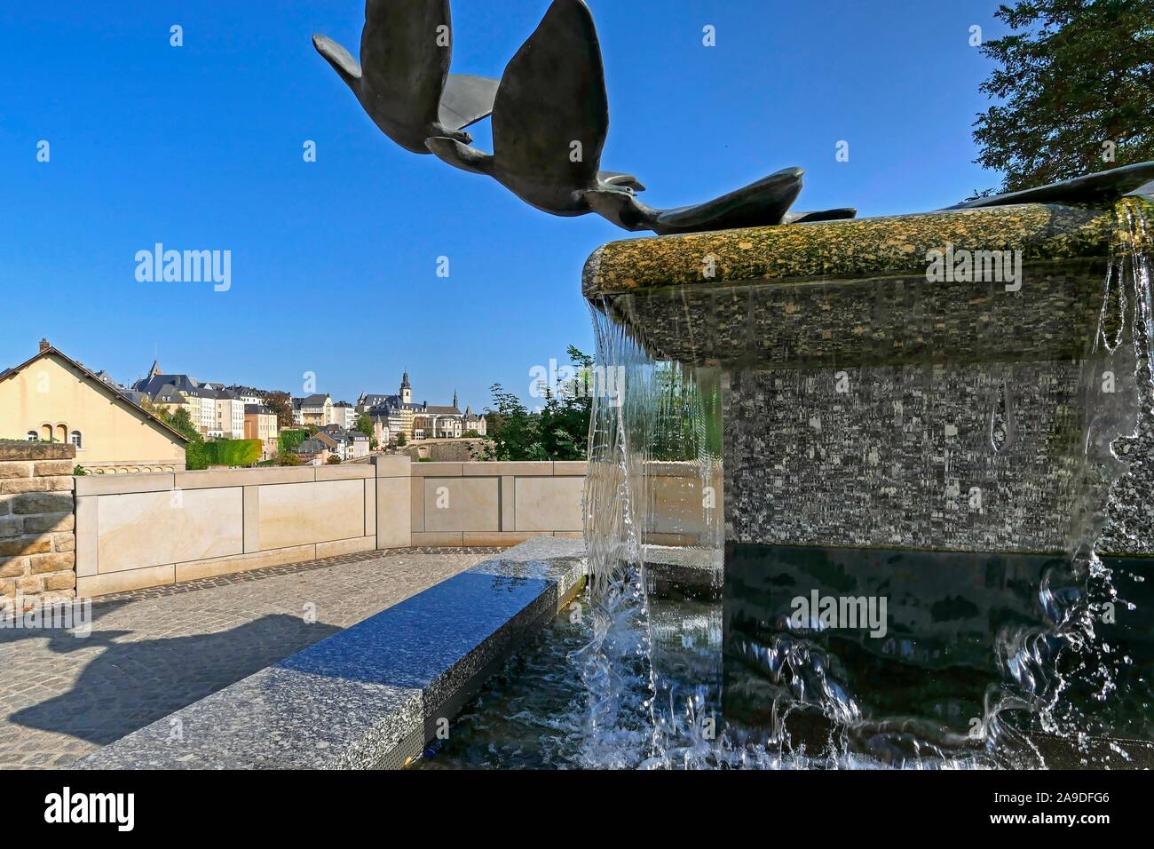 Fountain on the plateau St. Esprit, Luxembourg City, Grand Duchy of