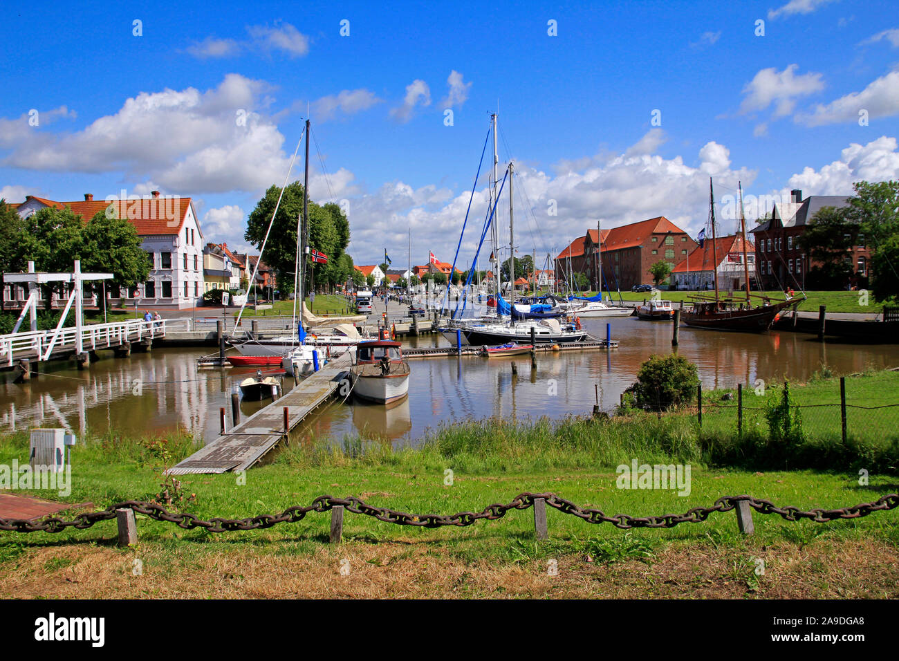 Old harbor in Toenning at the Eider, Schleswig-Holstein, Germany Stock Photo