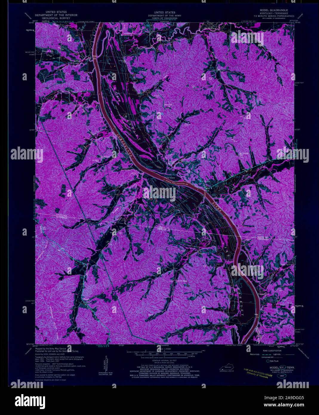 USGS TOPO Map Kentucky KY Model 709314 1957 24000 Inverted Stock Photo Alamy