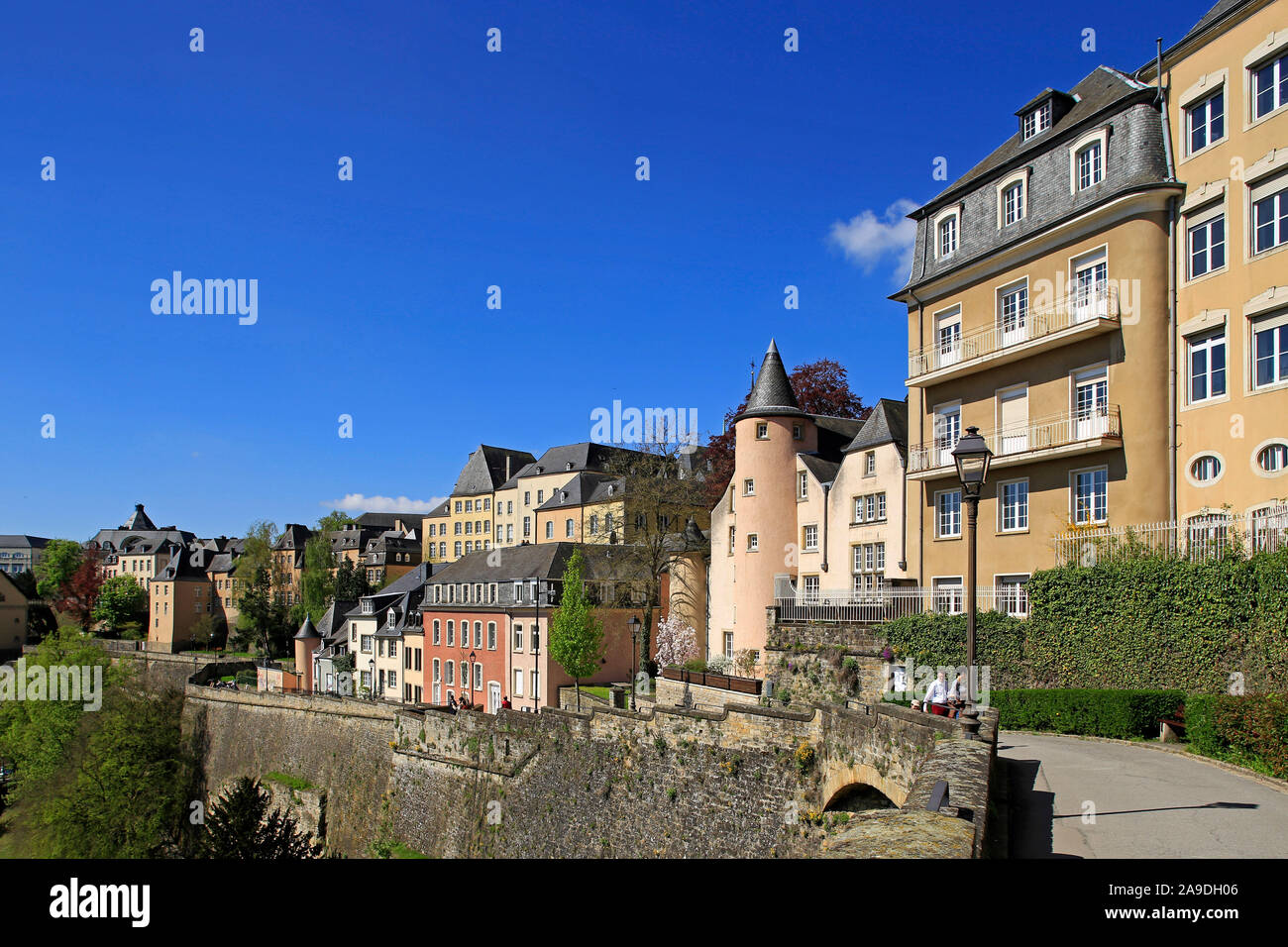 Chemin de la Corniche, Upper Town, Luxembourg City, Grand Duchy of Luxembourg Stock Photo
