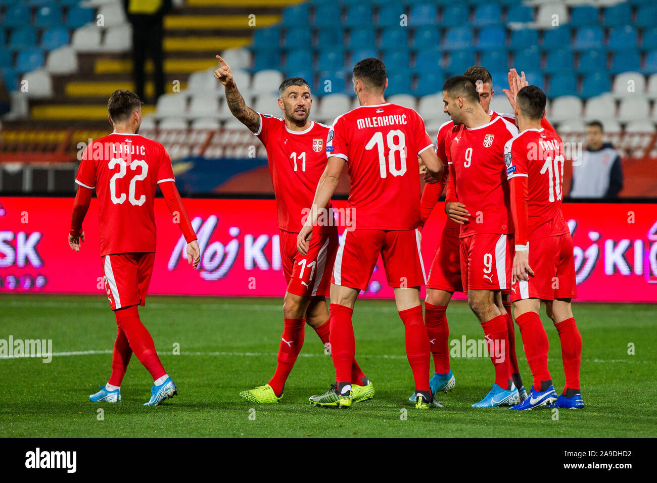 6th November 2019; Vozdovac Stadium, Belgrade, Serbia; UEFA Under 19 UEFA  Youth league football, FK Crvena Zvezda under 19s versus Tottenham Hotspur  under 19s; Stefan Mitrovic of FK Crvena Zvezda clears the