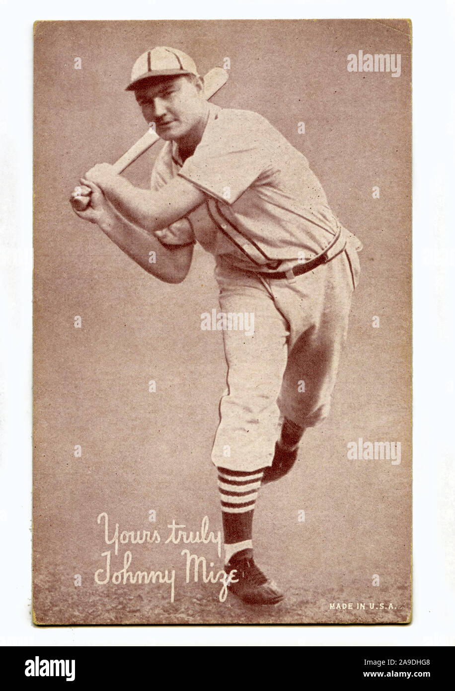 Vintage black and white Exhibit Baseball Card of Hall of Fame player Johnny Mize. Stock Photo