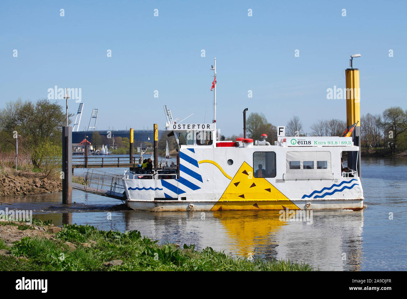 Weserstadion, passenger ferry Hal Över and Weser, Bremen, Germany, Europe Stock Photo