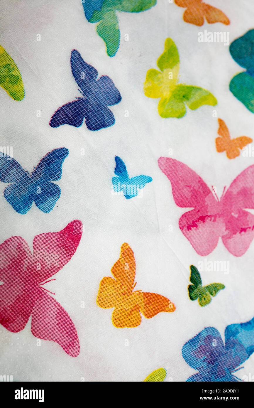 Colored butterflies shapes on white background macro fifty megapixels Stock Photo