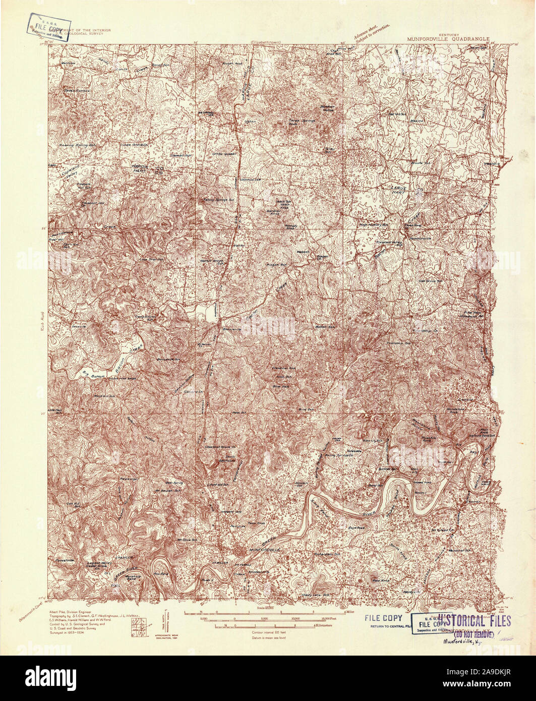 USGS TOPO Map Kentucky KY Munfordville 803810 1934 48000 Stock Photo