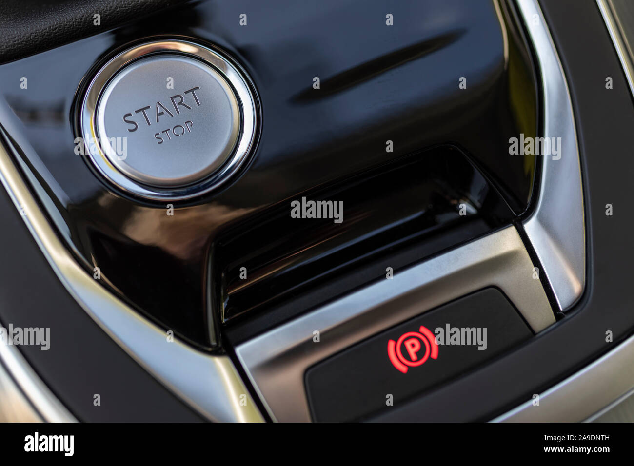 StartStop button, electric parking brake, Peugeot 308 Stock Photo Alamy
