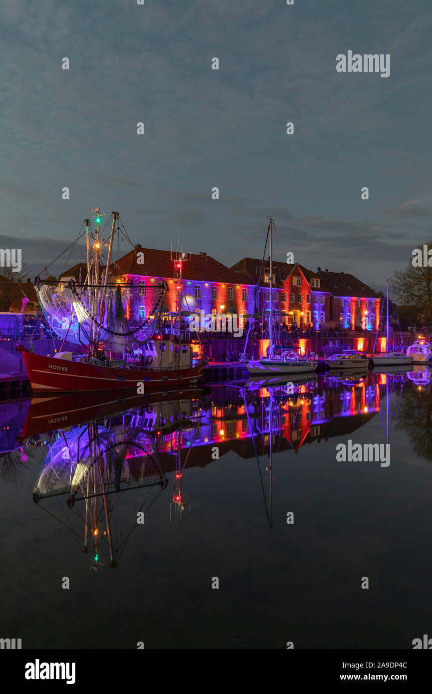 Hooksiel autumn lights at the historic 'Old Harbor' of Hooksiel, district Wangerland, Friesland, Stock Photo