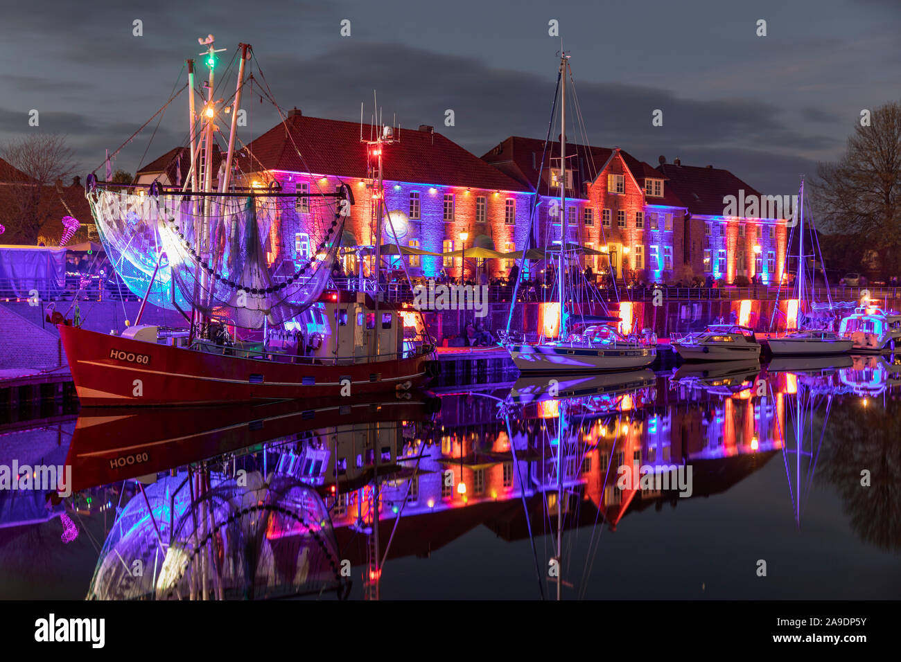 Hooksiel autumn lights at the historic 'Old Harbor' of Hooksiel, district Wangerland, Friesland, Stock Photo