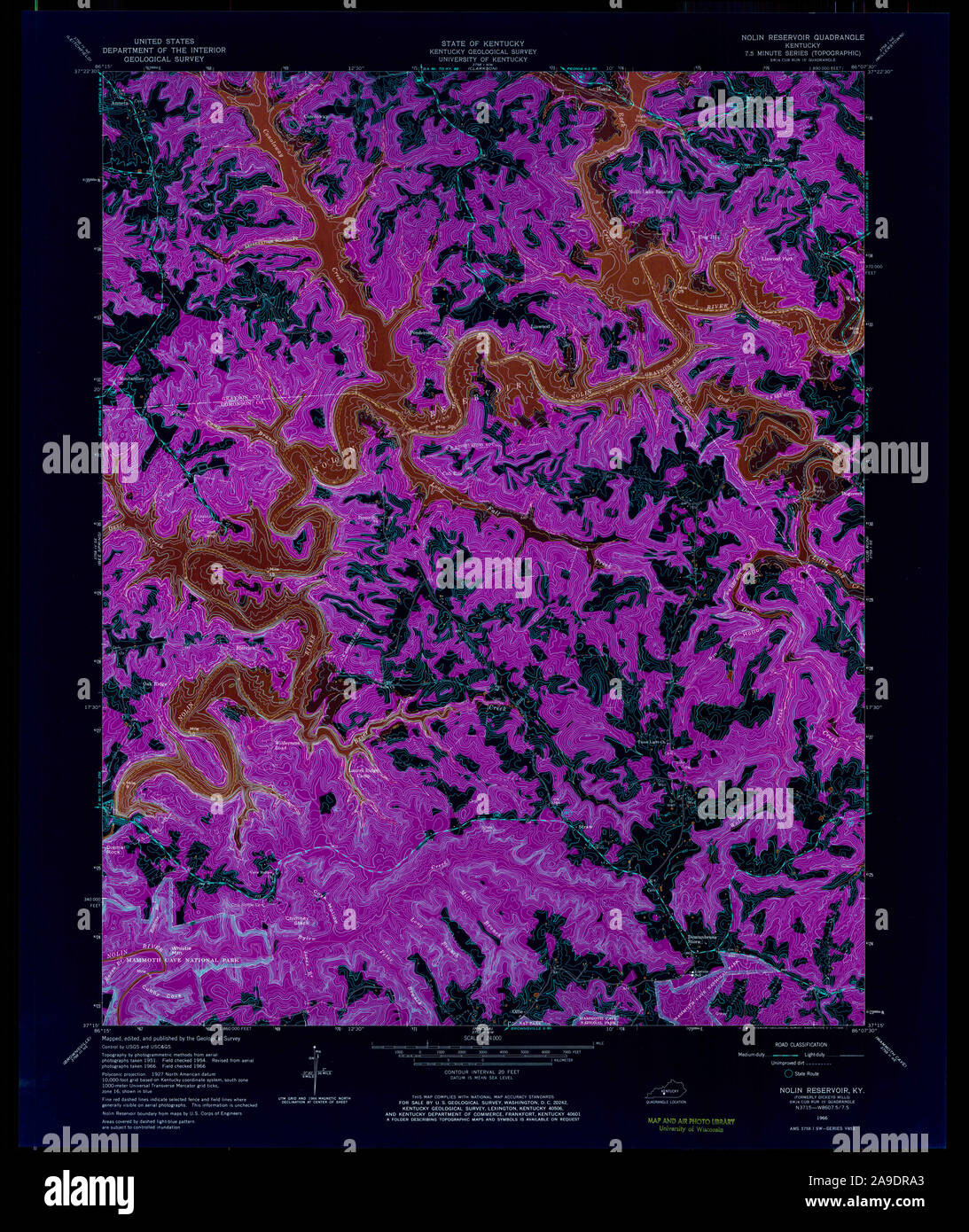 USGS TOPO Map Kentucky KY Nolin Reservoir 709413 1966 24000 Inverted Stock Photo Alamy