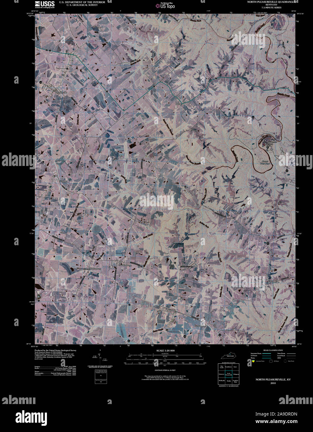USGS TOPO Map Kentucky KY North Pleasureville 20100409 TM Inverted