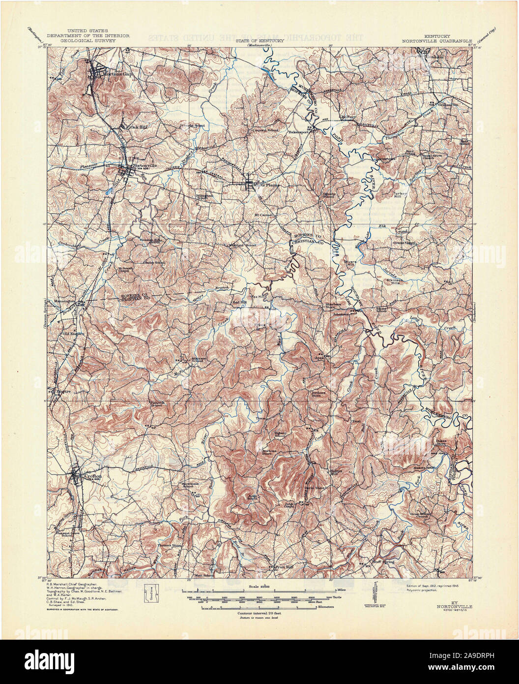 USGS TOPO Map Kentucky KY Nortonville 803835 1912 62500 Stock Photo