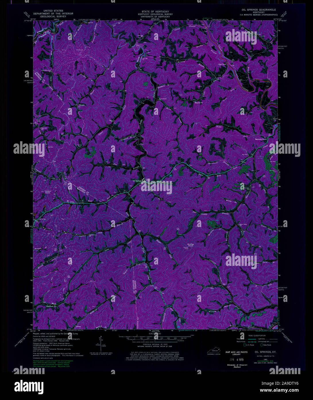 USGS TOPO Map Kentucky KY Oil Springs 709436 1962 24000 Inverted Stock