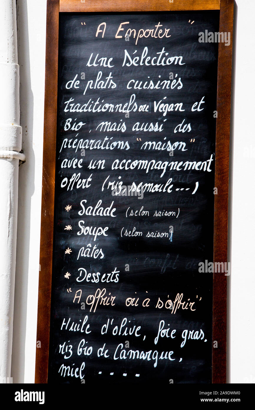 Menu outside a restaurant in France Stock Photo