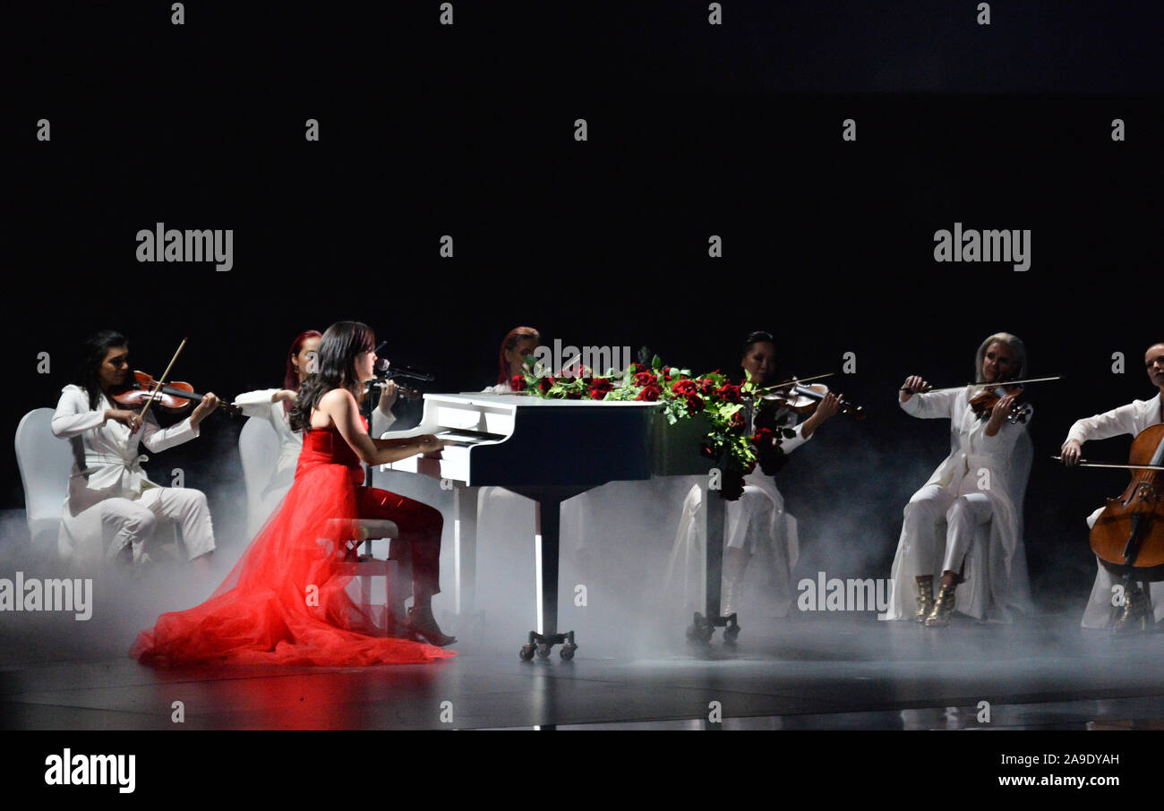 Las Vegas, United States. 14th Nov, 2019. Ximena Sarinana performs a medley of 'Cobarde & Mis Sentimientos' onstage during the 20th annual Latin Grammy Awards honoring Columbian singer Juanes at the MGM Grand Convention Center in Las Vegas, Nevada on Thursday, November 14, 2019. Photo by Jim Ruymen/UPI Credit: UPI/Alamy Live News Stock Photo