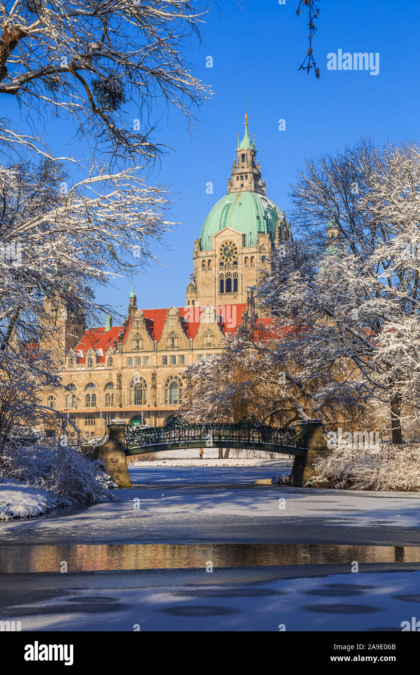 Hannover, city hall in winter Stock Photo