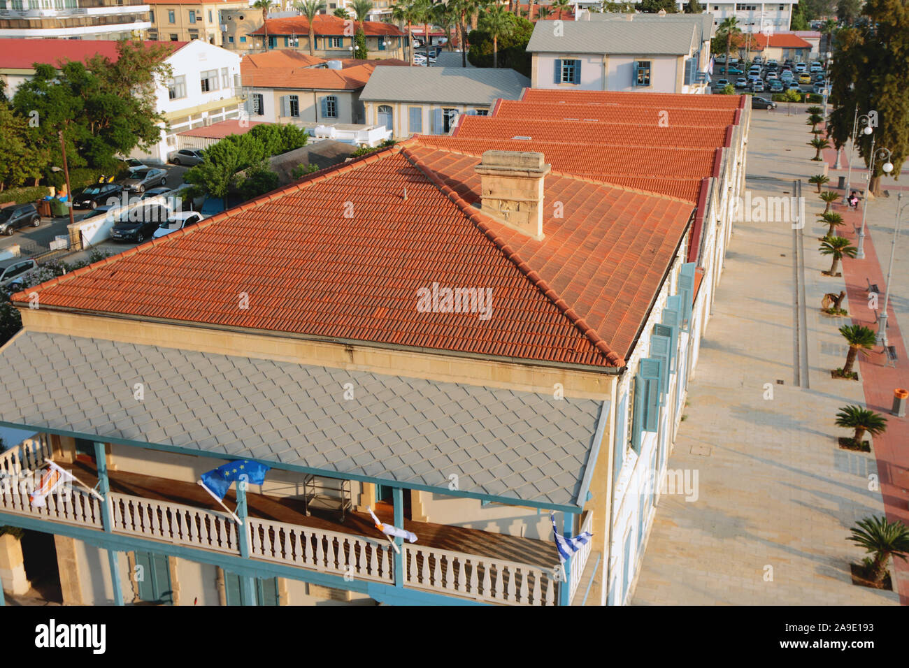 Tile roofs of ancient buildings. Larnaca, Cyprus Stock Photo