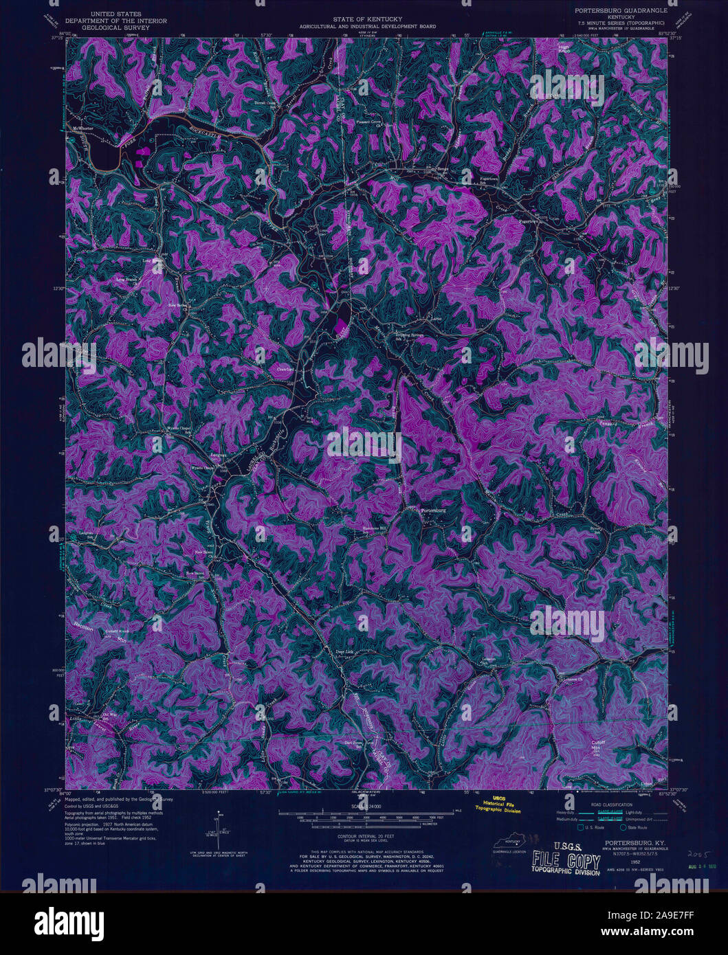 USGS TOPO Map Kentucky KY Portersburg 803904 1952 24000 Inverted Stock ...