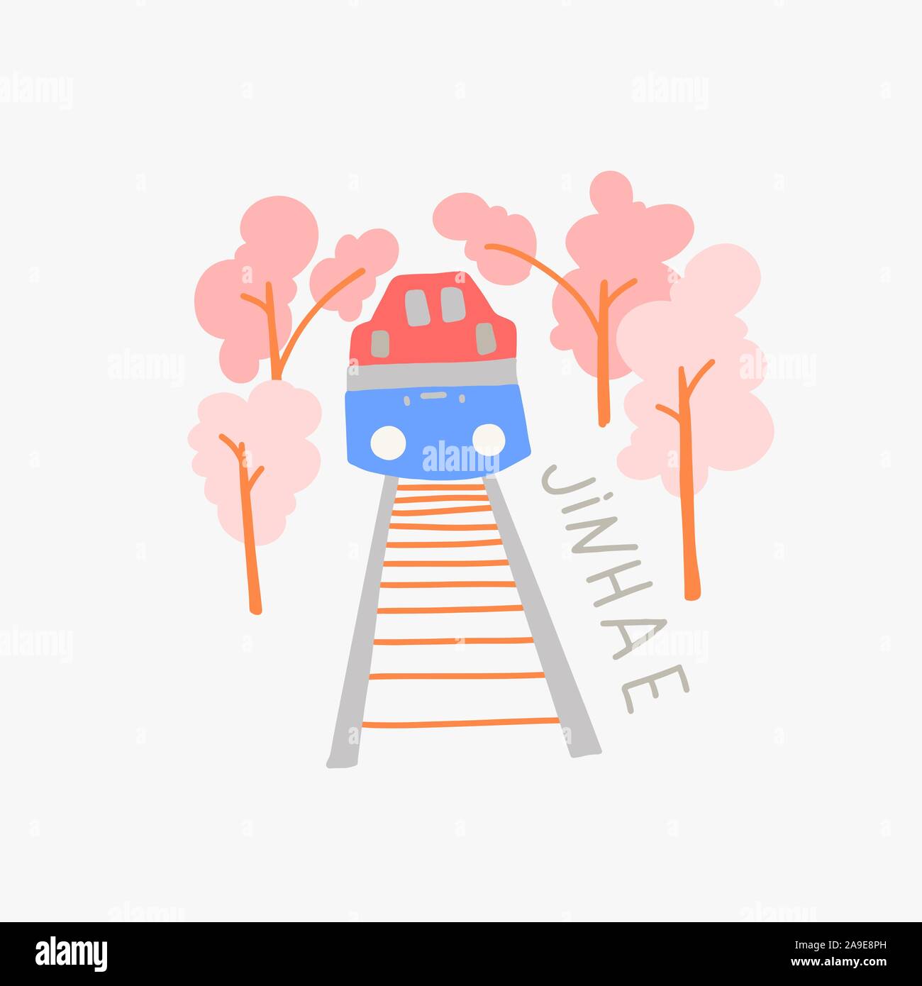 Jinhae Gunhangje Festival, doodle flat vector illustration of blooming pink sakura Stock Vector