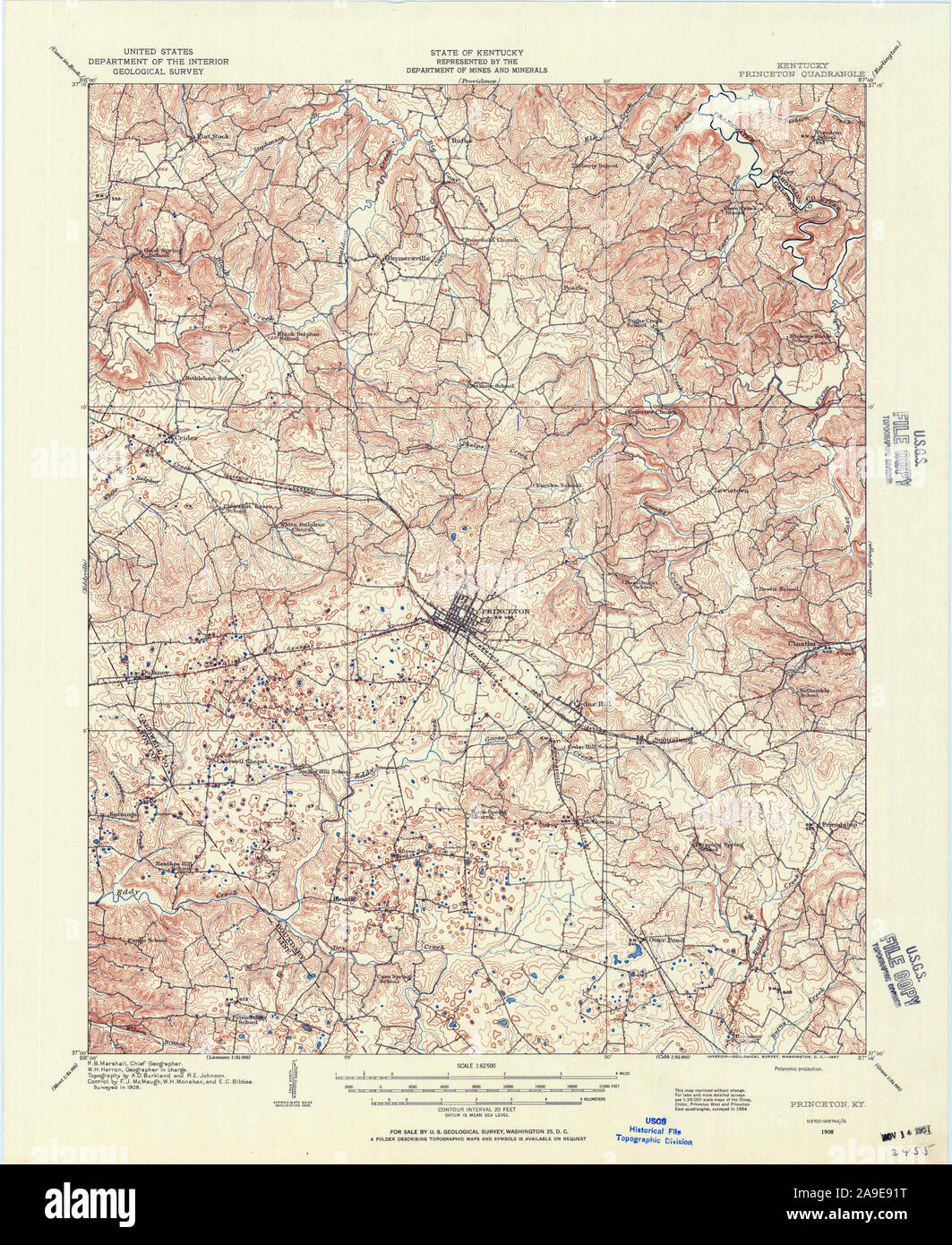 USGS TOPO Map Kentucky KY Princeton 803910 1908 62500 Stock Photo