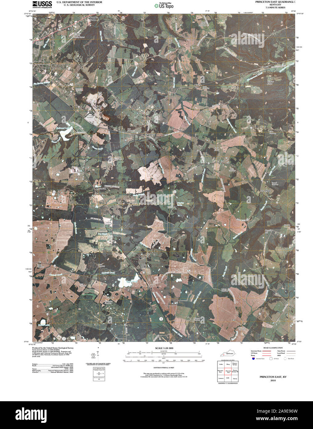 USGS TOPO Map Kentucky KY Princeton East 20100409 TM Stock Photo