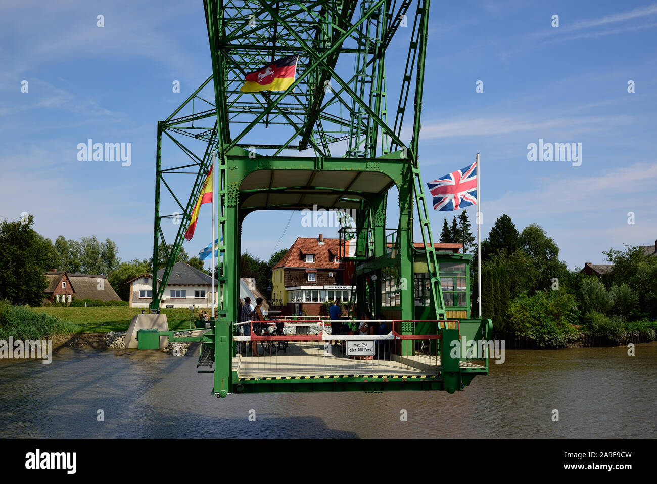 Europe, Germany, Lower Saxony, district Cuxhaven, ferry bridge Osten-Hemmoor, ferry gondola, to the east Stock Photo
