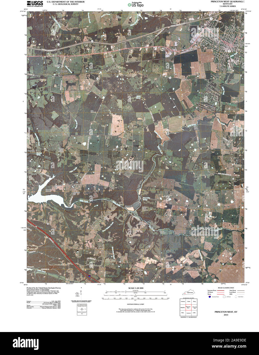 USGS TOPO Map Kentucky KY Princeton West 20100409 TM Stock Photo