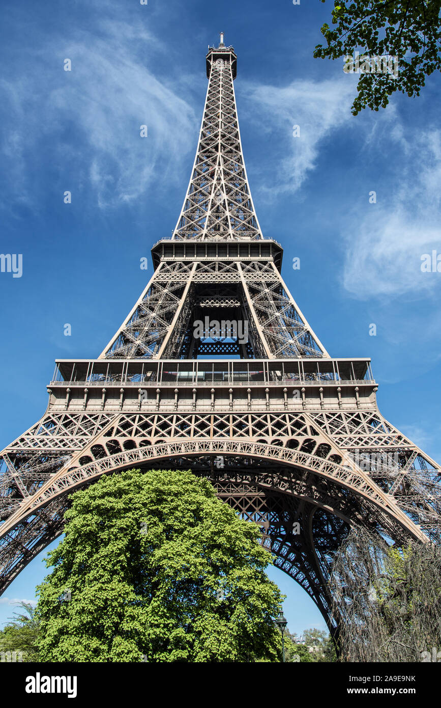 The Eiffel Tower in nice weather in the spring, Paris Stock Photo