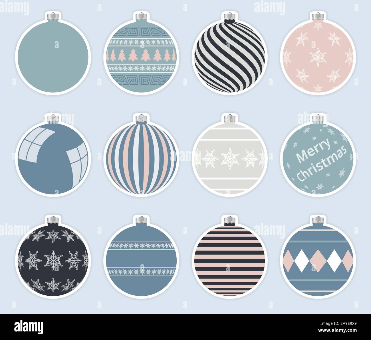Magic, colorful christmas balls stickers isolated on gray background. High quality vector set of christmas baubles. Stock Vector