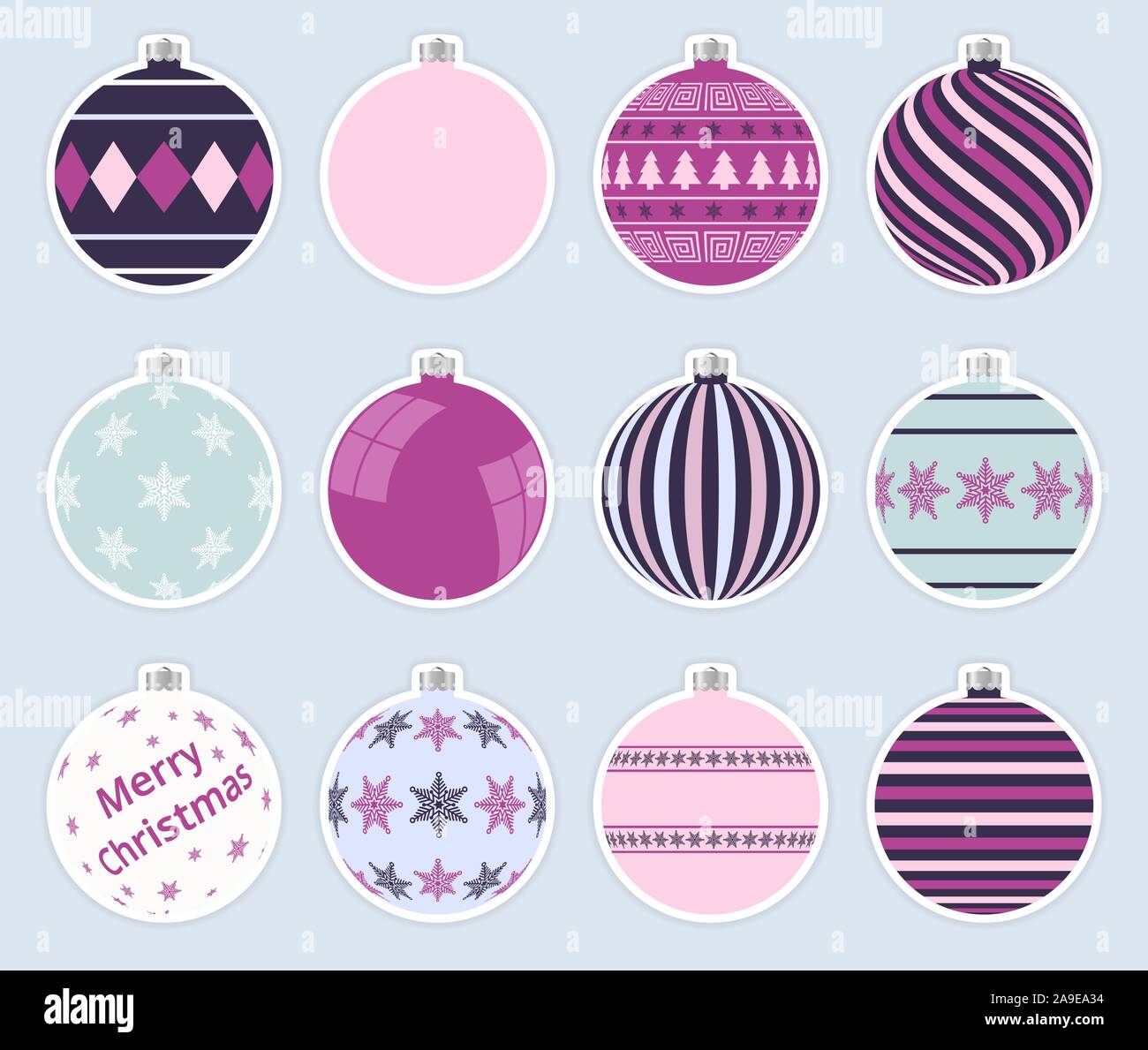 Magic, colorful christmas balls stickers isolated on gray background. High quality vector set of christmas baubles. Stock Vector
