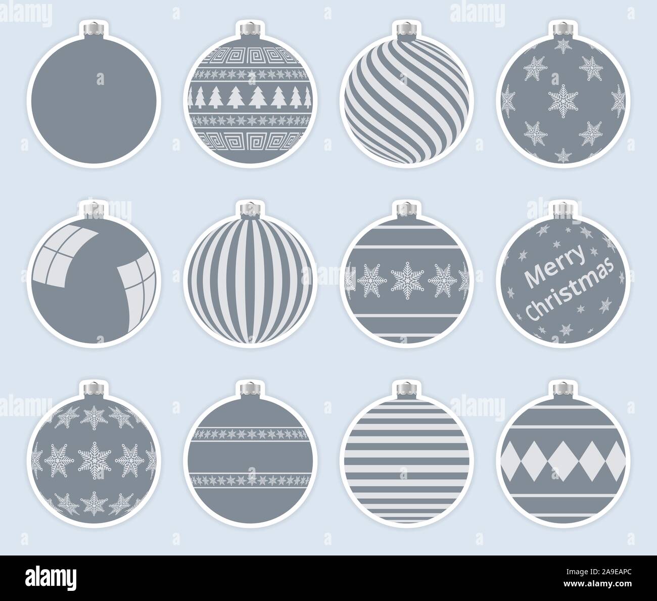 Magic, dark gray christmas balls stickers isolated on gray background