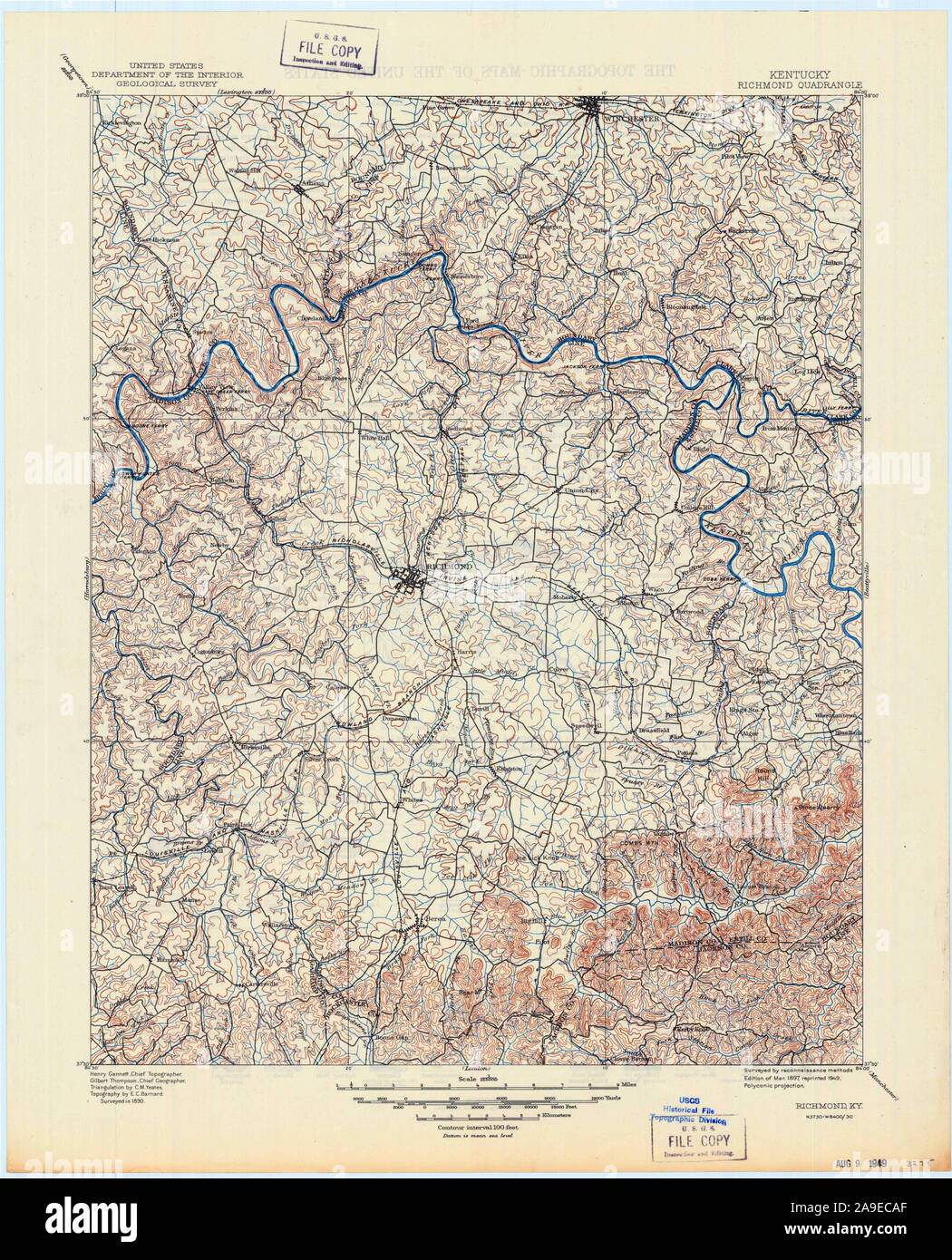 USGS TOPO Map Kentucky KY Richmond 803930 1897 125000 Stock Photo