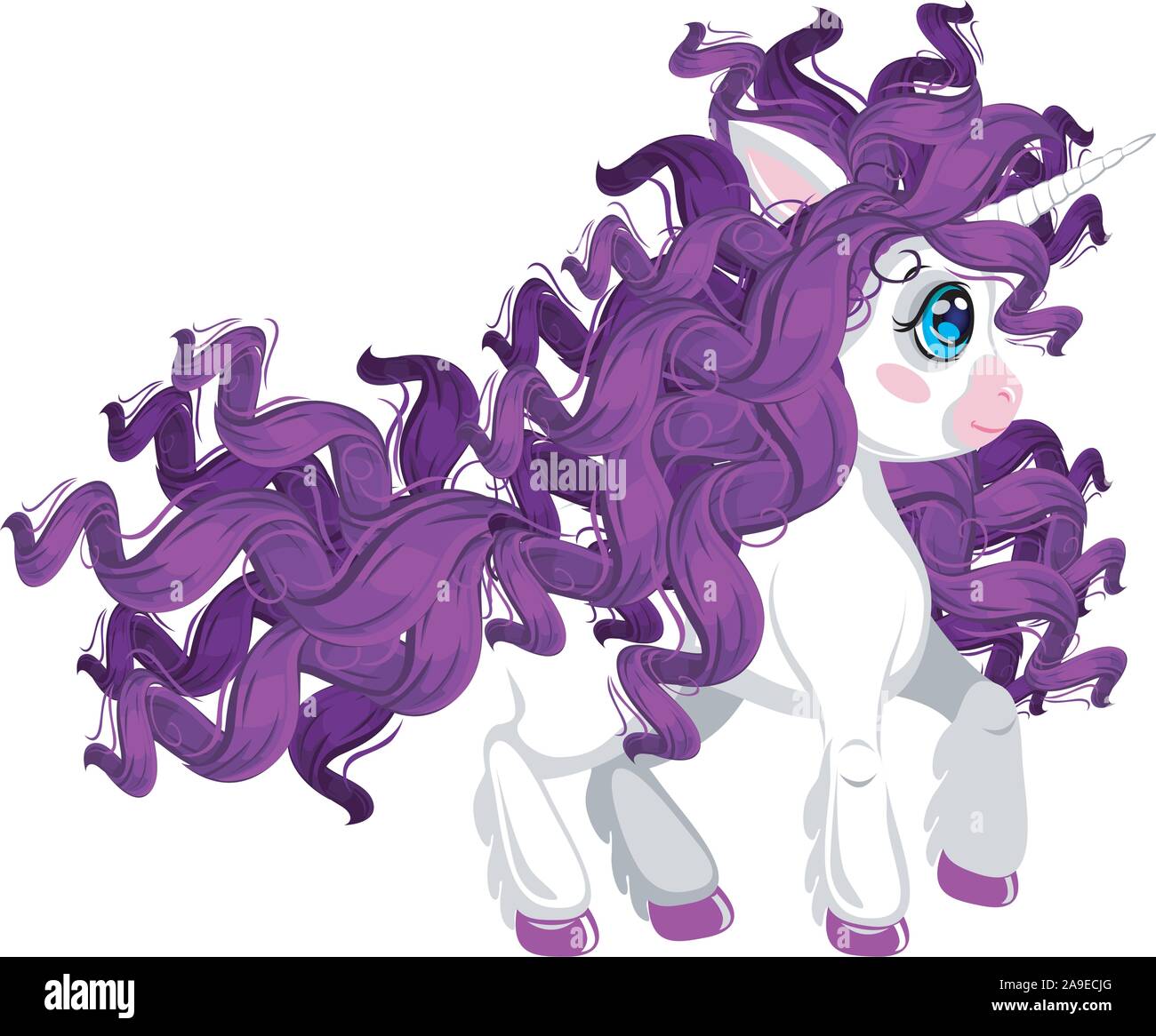 Unicorn pony. Cute cartoon style. Curly purple mane and tail. Character for  side scrolling, action, adventure, and endless runner game. Isolated on wh  Stock Vector Image & Art - Alamy