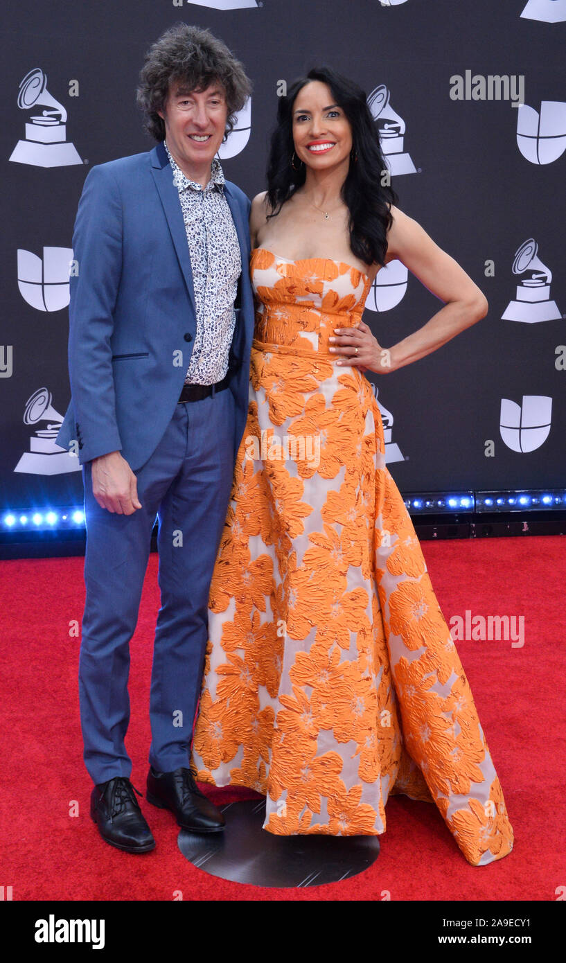 Las Vegas United States 14th Nov 2019 Roberto Musso Of Cuarteto De Nos L And Guest Arrive On The Red Carpet For The 20th Annual Latin Grammy Awards Honoring Columbian Singer Juanes