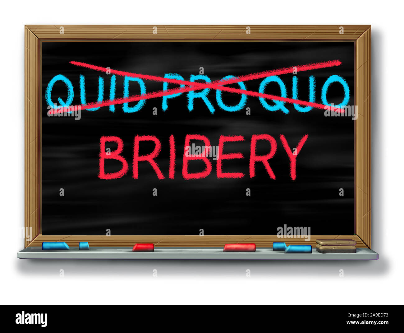 Bribery and political corruption as politics with quid pro quo replaced with another word as an unethical political action in giving something. Stock Photo