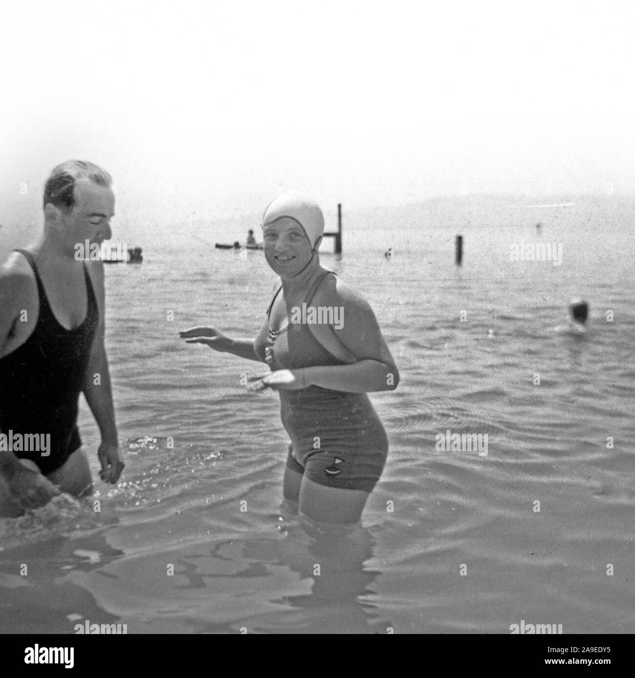 Eva Braun Collection (Album 2) - Man and woman in lake in Germany ca. 1930s or early 1940s Stock Photo