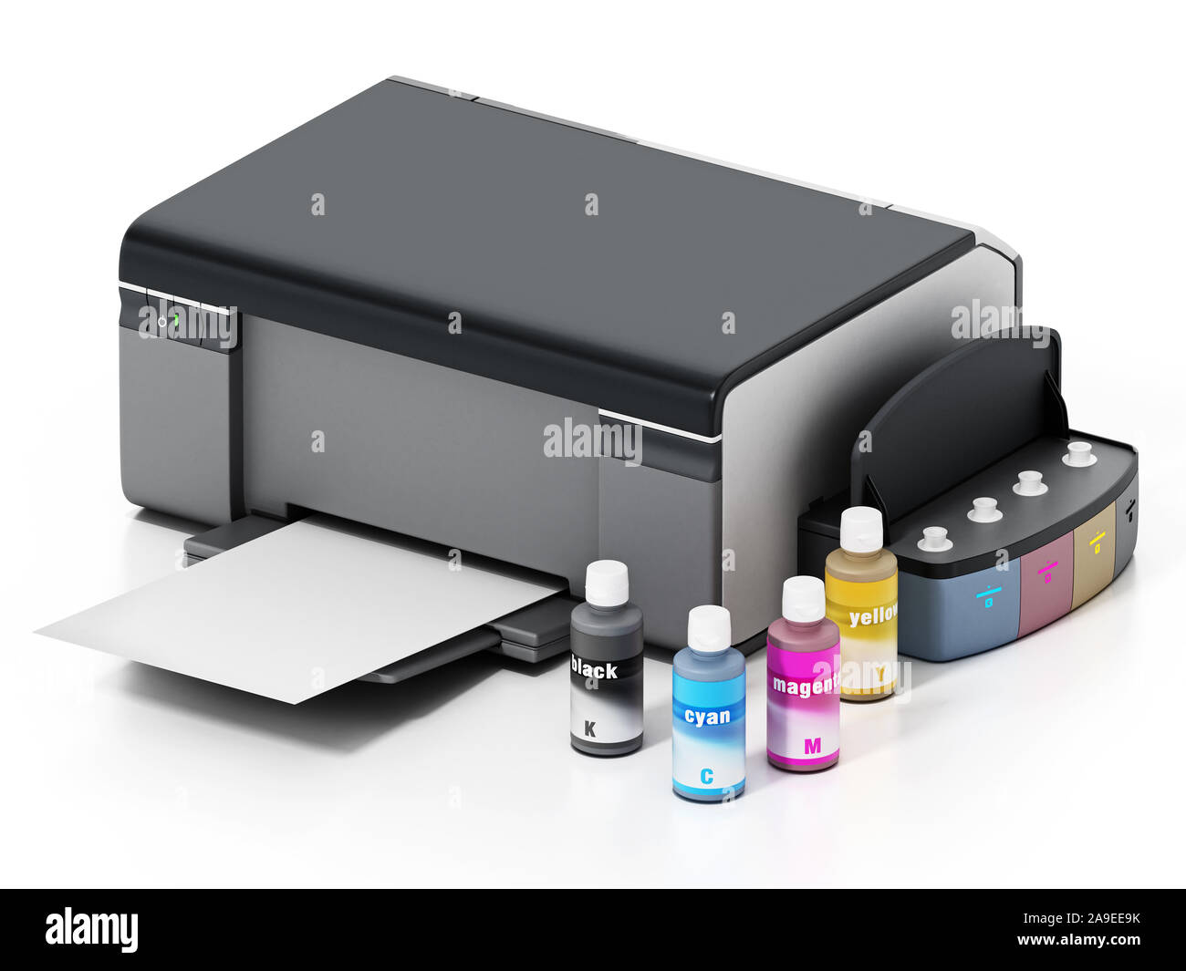 InkJet printer with refillable ink tanks isolated on white background