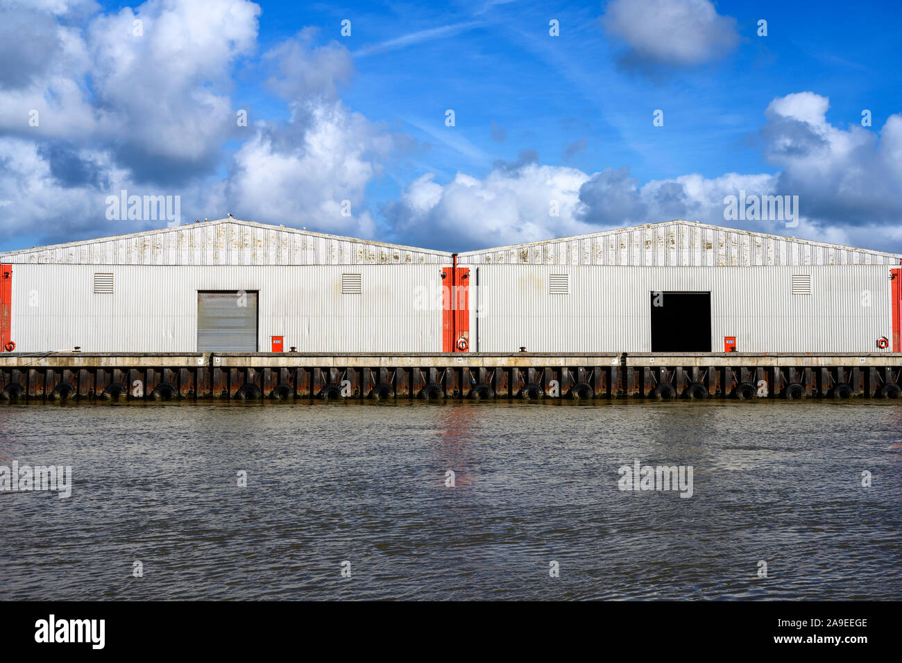 Warehouses, port of Great Yarmouth, Norfolk, UK. Stock Photo