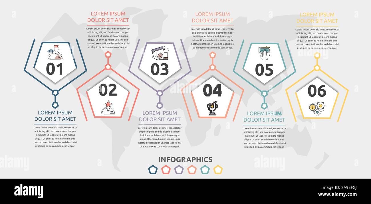 Vector flat infographic template. Line pentagon with text and icons for ...